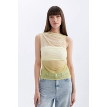 DeFacto Slim Fit Dar Kesim Degaje Yaka Degrade Tül Atlet C9322AX24SM