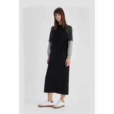 DeFacto Regular Fit Renk Bloklu Uzun Kollu Maxi Sweat Elbise C6228AX24SP