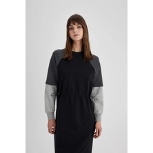 DeFacto Regular Fit Renk Bloklu Uzun Kollu Maxi Sweat Elbise C6228AX24SP