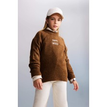 DeFacto Kız Çocuk Loose Fit Yarım Balıkçı Yaka Kazak Düz Renk Uzun Kol Günlük Stil B3996A823AU