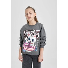 DeFacto Kız Çocuk Oversize Fit Bisiklet Yaka Baskılı Sweatshirt C0080A824SP