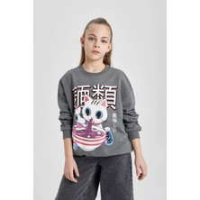 DeFacto Kız Çocuk Oversize Fit Bisiklet Yaka Baskılı Sweatshirt C0080A824SP