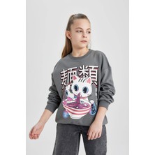 DeFacto Kız Çocuk Oversize Fit Bisiklet Yaka Baskılı Sweatshirt C0080A824SP