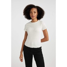 DeFacto Fitted Bisiklet Yaka Fitilli Kaşkorse Basic Düz Kısa Kollu Tişört K7064AZ24SM