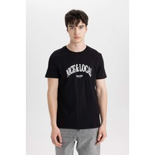 DeFacto Slim Fit Dar Kesim Bisiklet Yaka Baskılı Kısa Kollu Tişört B8476AX24SM