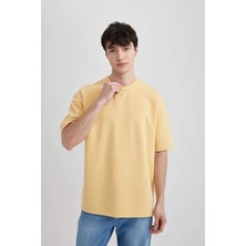 DeFacto Oversize Geniş Kalıp Bisiklet Yaka Kısa Kollu Basic Düz Ağır Kumaş Tişört X3926AZ24SP