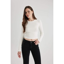 DeFacto Fitted Bisiklet Yaka Fitilli Kaşkorse Basic Uzun Kollu Tişört Y9870AZ24SP