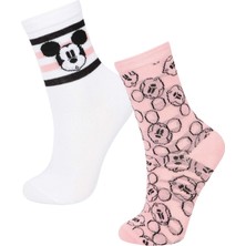 DeFacto Kız Çocuk Disney Mickey & Minnie 2'li Pamuklu Uzun Çorap C1352A8NS