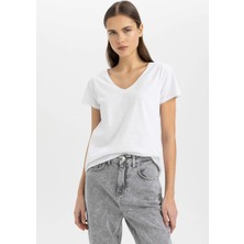 DeFacto Regular Fit V Yaka Basic Düz Kısa Kollu Tişört K1507AZ24SM