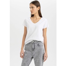 DeFacto Regular Fit V Yaka Basic Düz Kısa Kollu Tişört K1507AZ24SM