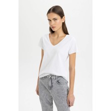 DeFacto Regular Fit V Yaka Basic Düz Kısa Kollu Tişört K1507AZ24SM