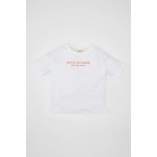 DeFacto Kız Bebek Bisiklet Yaka Baskılı Kısa Kollu Tişört