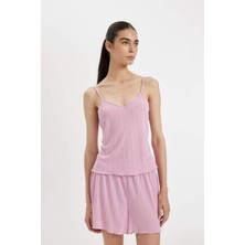 DeFacto Pijama Takım Pamuklu Askılı Pijama Üstü Esnek Beli Şortlu Pijama Altı-Fall in Love A7968AX24HS