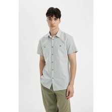 DeFacto Slim Fit Dar Kesim Yazlık Çizgili Pamuklu Kısa Kollu Gömlek C7361AX24SM