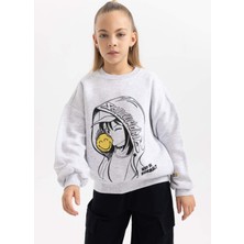 DeFacto Kız Çocuk SmileyWorld Oversize Geniş Kalıp Bisiklet Yaka İçi Yumuşak Tüylü Kalın Sweatshirt B5730A823WN