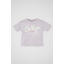 DeFacto Kız Bebek Bisiklet Yaka Baskılı Kısa Kollu Tişört