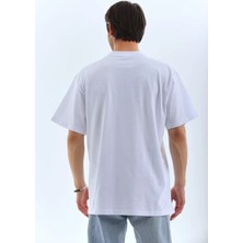 Koflandy  Oversize Taşlı Bisiklet Yaka T-Shirt - Beyaz