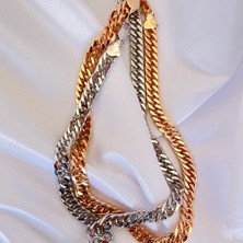 Kilig Jewelry Kadın Vip Çelik Gold-Silver Kalın Zincir Kolye 45CM