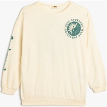 Koton Slogan Baskılı Sweatshirt Boxy Bisiklet Yaka Şardonlu Pamuklu