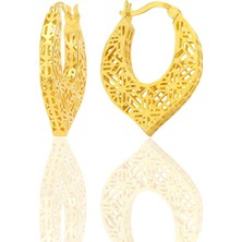 Söğütlü Silver Gümüş Altın Yaldızlı Özel Işçilikli Füzyon Oval Küpe SGTL12542GOLD