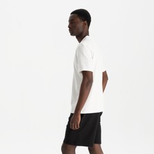 Uniu Erkek Beyaz %100 Organik Pamuk Relax Fit Bisiklet Yaka T-Shirt