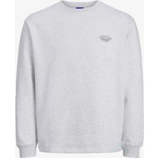 Jack & Jones Jorbronx Erkek Düz Beyaz Sweatshirt Bisiklet Yaka Rahat Kesim
