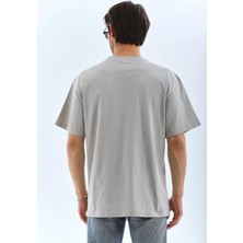 Koflandy  Oversize Taşlı Bisiklet Yaka T-Shirt - Gri