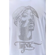 Koflandy  Oversize Taşlı Bisiklet Yaka T-Shirt - Beyaz