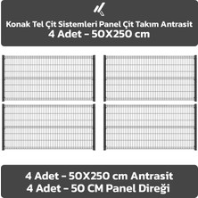 KONAK TEL ÇİT SİSTEMLERİ 4 ADET PANEL TAKIM (4 ADET PANEL ÇİT TELİ 50X250 CM + 4 ADET PANEL ÇİT DİREĞİ 50 CM)