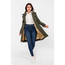 Pastelastore %100 Pamuk Gabardin Midi (95CM) Astarlı Kemerli Kadın Trençkot 1113