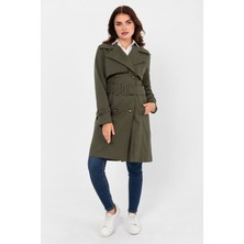 Pastelastore %100 Pamuk Gabardin Midi (95CM) Astarlı Kemerli Kadın Trençkot 1113