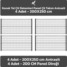 KONAK TEL ÇİT SİSTEMLERİ 4 ADET PANEL TAKIM (4 ADET PANEL ÇİT TELİ 200X250 CM + 4 ADET PANEL ÇİT DİREĞİ 20 CM)