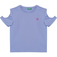 Benetton Kız Çocuk Kol Yırtmaçlı T-Shirt - Mavi