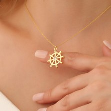 Nox Jewelry 14 Ayar Altın Mikron Kaplama Taşlı Dümen Kolye - Taşlı Deniz Temalı Kadın Kolye - CNS00536