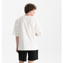 Uniu Erkek Beyaz Oversize Bisiklet Yaka  Organik Pamuk T-Shirt