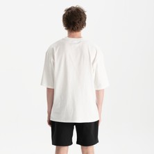 Uniu Erkek Beyaz Oversize Bisiklet Yaka  Organik Pamuk T-Shirt