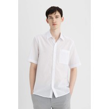 DeFacto %100 Pamuk Relax Fit Yazlık Polo Yaka Kısa Kollu Beyaz Gömlek C7598AX24SM