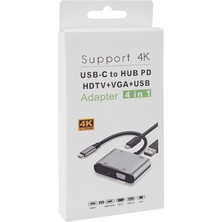 Hytech HY-USBC22 4 In 1 Type C To, Pd+Hdmı+Vga+Usb3.0 Çevirici Hub Adaptör