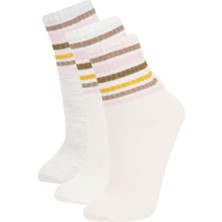 DeFacto Kız Çocuk 3'lü Pamuklu Çember Desenli Uzun Çorap C2923A8NS