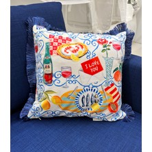 Decofav Sulu Boya Romantik Desenli Dijital Baskılı Kadife Kırlent Kılıfı Saçaklı