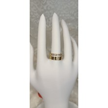 Lilly And Molly Jewelry Greek Tasarım Taşlı Cift Sıra Çelik Alyans Yüzük