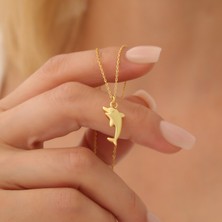 Nox Jewelry 14 Ayar Altın Mikron Kaplama Yunus Figürlü Minimal Gümüş Kolye - CN00346