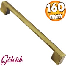 Badem10 Gölcük Düz (160 mm - 16 cm) Antik Sarı Metal Mobilya Mutfak Çekmece Dolap Dolabı Kapak Kulbu Kulpu Kulpları