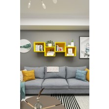 Dekormer Design Kitaplık Kare Duvar Rafı 4 Lü Takım Sarı