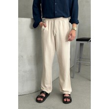 HYMAN Erkek Beli Lastikli Baggy Kalıp Keten Pantolon