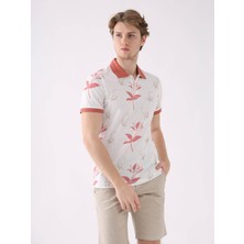 Dufy Pudra Erkek Slim Fit Çiçek Desenli Casual Polo Yaka T-shirt
