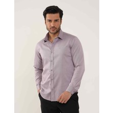 Dufy Lila Erkek Slim Fit Düz Brent Yaka Uzun Kol Gömlek - 102504