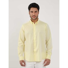 Dufy Sarı Erkek Regular Fit Düz Brent Düğmeli Yaka Uzun Kol Gömlek
