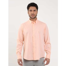 Dufy Turuncu Erkek Regular Fit Düz Brent Düğmeli Yaka Uzun Kol Gömlek