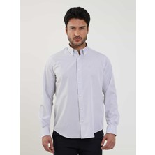 Dufy Gri Erkek Regular Fit Düz Brent Düğmeli Yaka Uzun Kol Gömlek